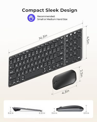 seenda Bluetooth Keyboard and Mouse Combo for Mac, SKM64-2 Rechargeable Silent Wireless Keyboard Mouse Compact Slim, 3 Multi-Device Connection, Compatible for Mac MacBook Pro/Air iPad, Black Gray - color: Black Gray
