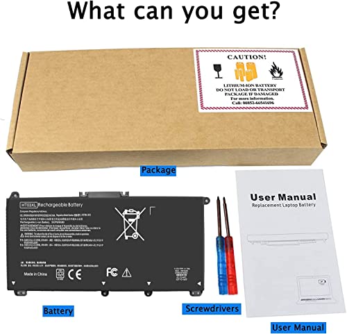 HT03XL Battery for HP Laptop Battery L11119-855 HP Battery for HP 17-by 17-CA 15-DA 15-DB 15-DW 15-CS 15-DY 14-CE 14-CF 14-DF 14-DH 14-DQ 15-CS0053CL 15-DW0033NR 15-DA0014DX 17-BY0061ST HT03041XL - size: 7.35 x 3.5 x 0.25 inches HTO3XL BATTERY