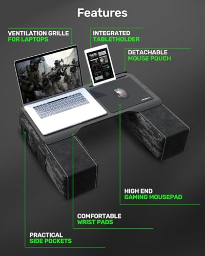 Couchmaster CYBOT, Premium Ergonomic Lap Desk for Notebooks, Sustainable Bamboo Construction, Kevlar Cushion Front, Ventilated Design, Fits Up to 17-Inch Laptops