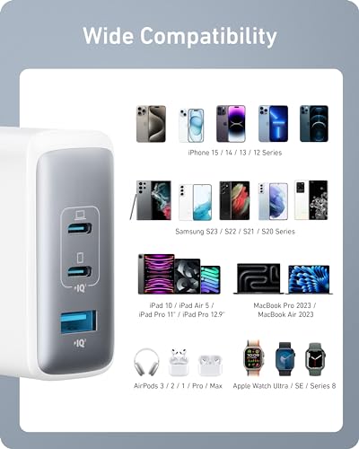 Anker Nano 100W MacBook Charger, 3-Port Fast Compact GaN USB Charger Block for MacBook Pro/Air, Pixelbook, ThinkPad, Dell XPS, iPad Pro, iPhone 17 Series, Galaxy S23,and More (White, 1 Pack & 1 Cable) - color: white