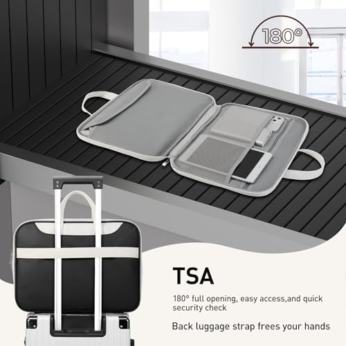DTTO 14 Inch Laptop Sleeve Case, TSA Waterproof PU Leather Computer Carrying Case Shockproof Protective Laptop Bag with Handle for 13-14" MacBook HP Dell Lenovo ASUS Acer Chromebook, Black White - color: Balck White, size: 14 Inch