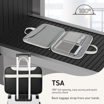 DTTO 14 Inch Laptop Sleeve Case, TSA Waterproof PU Leather Computer Carrying Case Shockproof Protective Laptop Bag with Handle for 13-14" MacBook HP Dell Lenovo ASUS Acer Chromebook, Black White - color: Balck White, size: 14 Inch