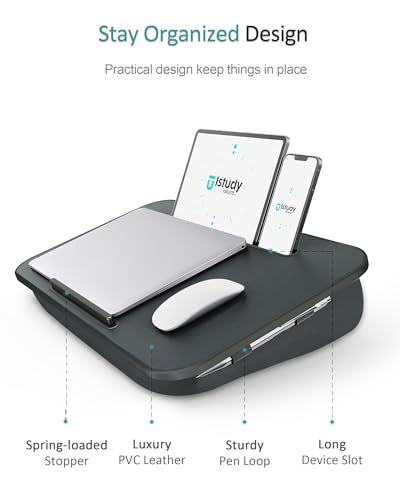 Lap Desk, Portable Laptop Stand with Washable Cushion, Fits up to 17 inch Laptop, with Device Ledge and Phone Holder, Use on Bed,Couch, Sofa, Floor, Home Office– ISTUDYNITURE (Large, Black) - color: Black