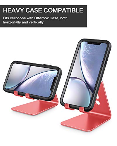 OMOTON C2 Adjustable Aluminum Cell Phone Stand with Charging Cutout, Red | Sturdy 3mm Aluminum, Charging Port, 270° Adjustable, Non-Slip Silicone Pads, Works with Thick Cases, for All Smartphones - color: Red