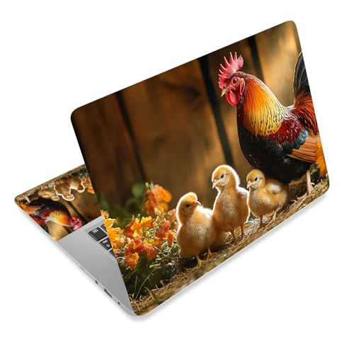 Aesthetic Laptop Skin Cover,12-15.6 Inch Universal Vinyl Sticker Decal,Rooster Chicks Sunflowers Waterproof Scratch-Resistant Notebook Wrap,Removable Residue-Free Protector - color: Rooster Chicks Sunflowers