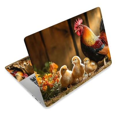 Aesthetic Laptop Skin Cover,12-15.6 Inch Universal Vinyl Sticker Decal,Rooster Chicks Sunflowers Waterproof Scratch-Resistant Notebook Wrap,Removable Residue-Free Protector - color: Rooster Chicks Sunflowers