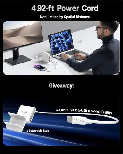 TOPADRE 240W USB C Charger with Display,6 Ports Charging Station,Laptop GaN Desktop Charger,140W Fast Charging Block for MacBook, iPad, iPhone 17/16, Galaxy S25/S24, Steam Deck, Dell XPS and More - color: White