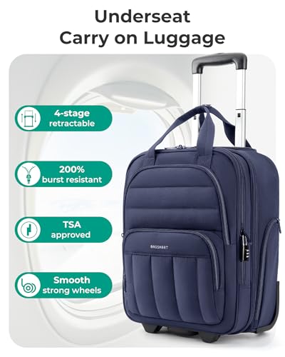 BAGSMART Small Underseat Carry on Luggage with Wheels, 16 inch Small Under Seat Luggage, Lightweight Travel Suitcase for Women, Navy Blue - color: Blue