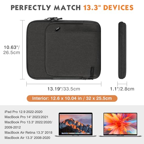 MoKo 13.3-14 Inch Laptop Sleeve Bag Carrying Case with Accessory Pocket | Fits MacBook Pro 14-inch M3/M2, MacBook Pro 13-inch M2/M1, MacBook Air 13.6-inch M2 and Surface Pro 9/8, Black & Gray - color: Black & Gray, size: 13.3-14 Inch