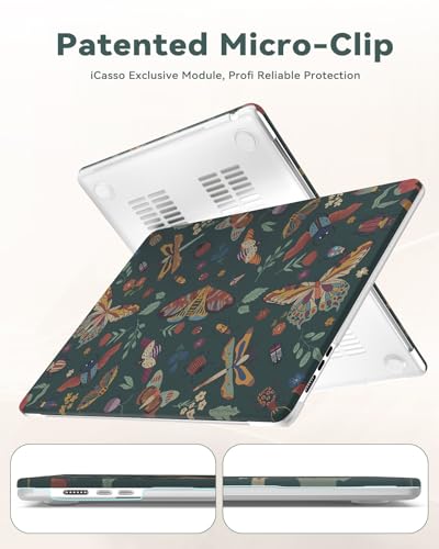 iCasso for M5 MacBook Air 15 inch Case 2026 2025-2023 M4 M3 M2 Model A3448 A3241 A3114 A2941,Slim Protective Pattern Hard Shell Case for Mac Air 15.3", Keyboard Cover + Screen Flim,Green Butterflies - color: Green Butterfly