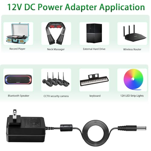12V 2A Power Supply Adapter with ON/Off Switch, for 12V LED Strip Light. | AC 100-240V 50-60hz, fit for 12Vdc LED Strip Light Hard Drive CCTV Camera Keyboard Router DVD Player, with 5 DC Tips.