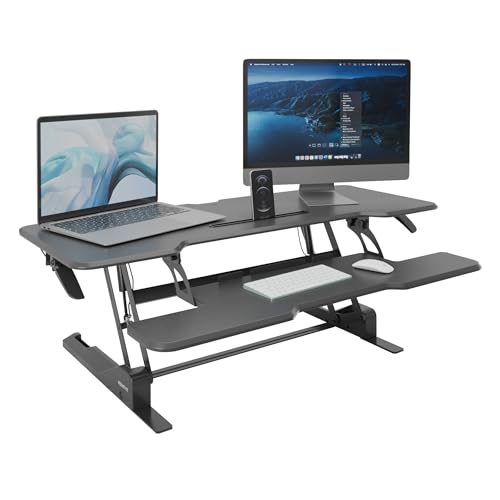 Mount-It! 47" Standing Desk Converter, XL Desktop Sit-Stand Desk Riser with Gas Spring Height Adjustment, Wide Desk Topper for Dual Monitors or Monitor & Laptop, Keyboard Tray, Black - color: Black, size: 47 Inches
