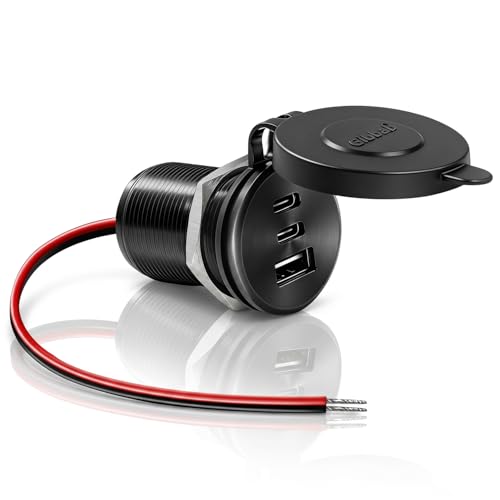 All-Aluminum 12V/24V RV USB Outlet 90W 3 Charging Ports, GIBBAB 36W PD3.0 Type-C+2 18W QC3.0 Fast Charging Socket, Waterproof Cover Recessed Mount Car Charger Cigarette Lighter Replacement for Camper - color: Black-Cover, size: 1P
