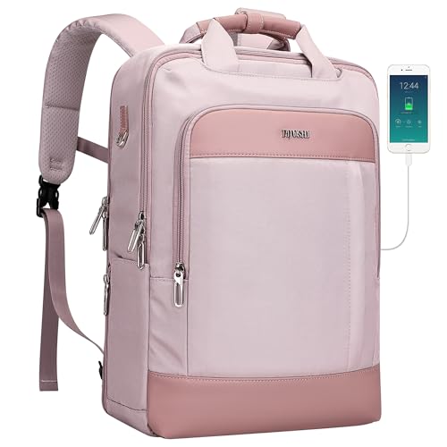 PIJUSHI Travel Backpack for Women Men, Slim Laptop Daypack Fits Under Seat | 3-In-1 Carry on Bag with TSA-Friendly 180° Opening, USB Port, Fits 16" Laptop for Business, Work, Daily - color: Ashen Purple