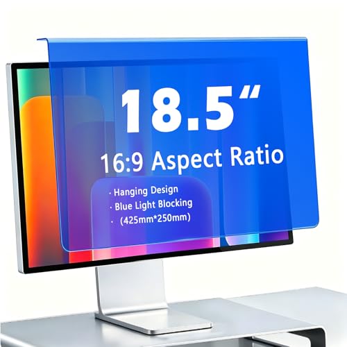 18.5 Inch Hanging Blue Light Blocking Screen Filter for Monitor, Anti Glare Eye Protection Display Filter, UV Protection, Removable No Adhesive Design, Fits 16:9 Widescreen PC & Computer Screens (1, 18.5"16:09 (425×250mm)) - size: 18.5"16:09 (425×250mm)