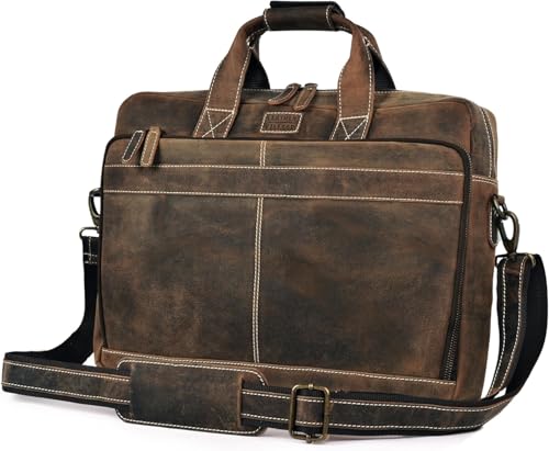 LEATHER VILLAGE 18" Leather Laptop Messenger Briefcase Bag for Men-Leather Satchel for Travel and Office Shoulder Bag-Rustic Brown - color: Rustic Brown, size: 18"