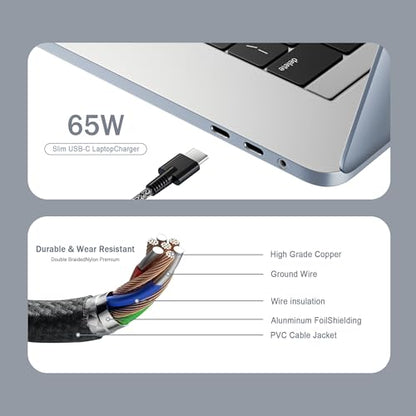 New Slim 65W USB C Laptop Charger Replacement for HP Laptop Charger | Fit Elite x2 1012 G2 Chromebook Elitebook x360 1030 G8 Pavilion Spectre Envy Computer Travel Type C Cable AC Power Adapter
