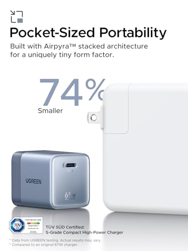 UGREEN Nexode Air 65W USB C Charger, Foldable Mini Charger Block Fast Charging with USB C Cable, GaN Charger for MacBook Air/Neo/Pro, iPhone 17 16, Galaxy S26/S25, iPad, Blue - color: Blue