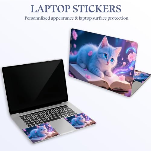 Universal Laptop Skin Sticker Decal,15.6 Inch Laptop Vinyl Cover for 13" 14" 15.6" Laptop,Scratch-Resistant Waterproof Protector Wrap,Reusable with Wrist Pads,Magical Blue Cat - color: Magical Blue Cat