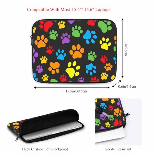 Laptop Sleeve Bag 15.4 15.6 Inch,Colorful Dog Paw Print Protective Polyester Computer Cases Laptop Cover Briefcase Bag Tablet Travel Cover - color: LPS-019