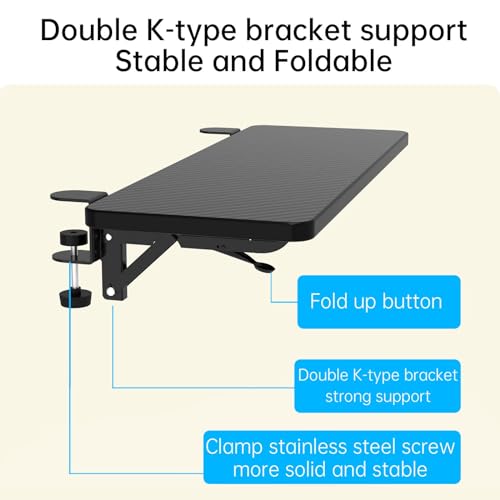 Sisyphy Ergonomics Desk Extender Tray, 21.7x9.5" Punch-Free Clamp on, Foldable Keyboard Drawer Tray, Table Mount Arm Wrist Rest Shelf, Computer Elbow Arm Support - color: Carbon, size: 21.7*9.5"(55*24cm)