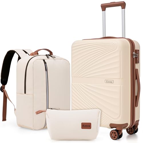 Carry On Luggage Set 22x14x9 Airline Approved Luggage Sets 3 Piece,Suitcases with Wheels,ABS Hard Case Luggage with TSA Lock Spinner Wheels(20 Inch,BP/TB) - color: White