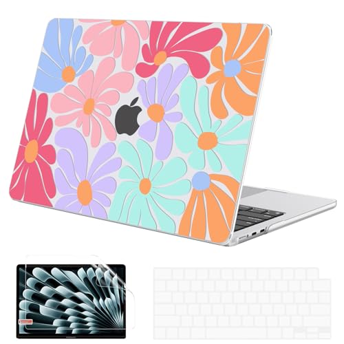 G JGOO Compatible with MacBook Air 15 inch Case 2026 2025 2024 2023 M5 A3448 M4 A3241 M3 A3114 M2 A2941, Clear Protective Plastic Hard Shell Case +Keyboard Cover+Screen Protector, Colorful Flowers - color: Colorful Flower