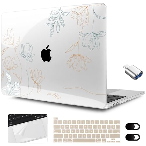 MEEgoodo for MacBook Pro Case 13 inch 2022 2021 2020 A2338 M2/M1 A2251 A2289 with Touch ID, Clear Laptop Hard Shell Cases with Keyboard Webcam Cover & Trackpad Film & Type C Adapter, Engraving Floral - color: Engraving Floral