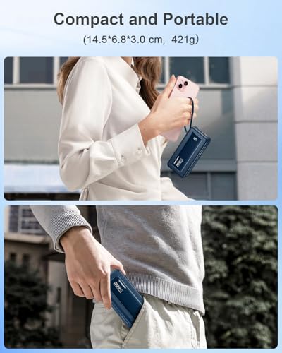 Portable Charger 27000mAh 30W Fast Charging Power Bank | Built-in Cables, LED Display, 6 Outputs & 2 Inputs, USB C Battery Pack, Compatible with iPhone, Samsung, Google - color: Dark Blue, size: 27000Mah