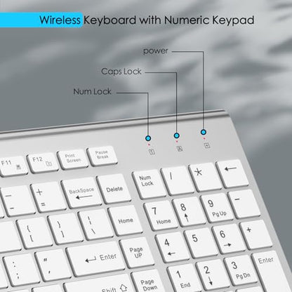 JOYACCESS J Wireless Keyboard, 2.4G Slim and Compact Wireless Keyboard with Numeric Keypad for Laptop, MacBook air, Apple, Computer, PC-Sliver&White - color: sliver white