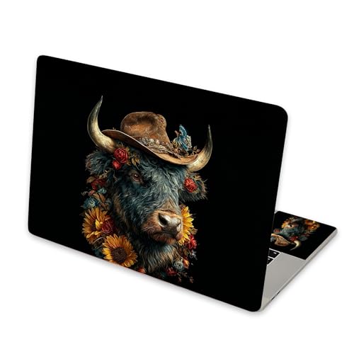 Universal Laptop Skin Sticker for 12/13/14/15.6 Inch Laptops, Reusable Vinyl Laptop Decal Cover, Waterproof Scratch Resistant Notebook Skin with 2 Wrist Pads,Cowboy Highland Bull - color: Cowboy Highland Bull