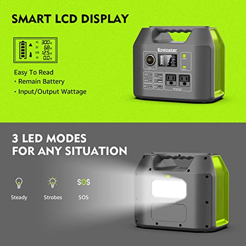 EnginStar Portable Power Station, 300W 296Wh Battery Bank with 110V Pure Sine Wave, 60W Foldable Solar Panel with 18V DC Outlet for Portable Power Stations