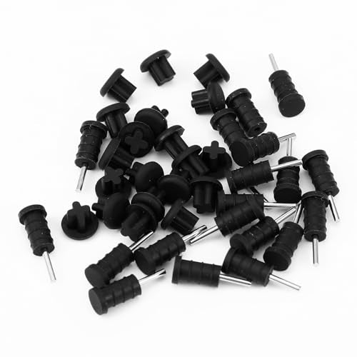 40 PCS 3.5mm Rubber Dust Plugs Caps Protector Anti-Dust Headphone Jack Dust Plugs Cover for Earphone Mobile Phone Laptop Desktop Computer (Black)