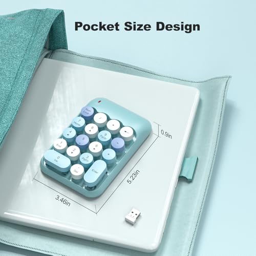 MOWUX Wireless Number Pads, Cute Colorful Numeric Keypad Numpad Portable 2.4 GHz Financial Accounting Number Keyboard Extensions, 18 Key Number Numpad for Laptop Desktop, PC (Blue) - color: Blue