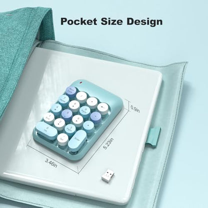 MOWUX Wireless Number Pads, Cute Colorful Numeric Keypad Numpad Portable 2.4 GHz Financial Accounting Number Keyboard Extensions, 18 Key Number Numpad for Laptop Desktop, PC (Blue) - color: Blue