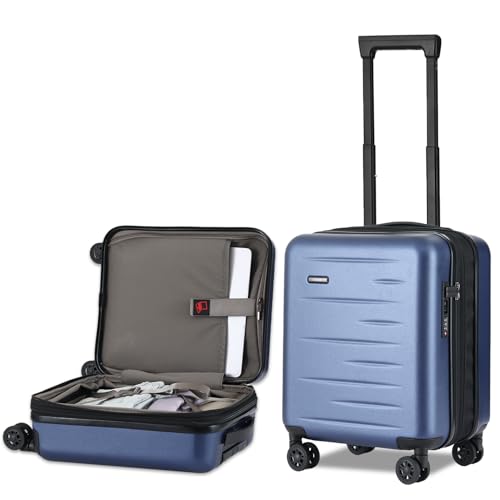 CENSIEN Expandable 16 Inch Underseat Carry On Luggage Airline Approved | Lightweight ABS+PC Hard Shell Suitcase,360° Spinner Wheels,TSA Lock,YKK Zipper,Short Trips Bags for Business Weekender,Blue - color: Navy Blue, size: 16 Inch Underseat EXT