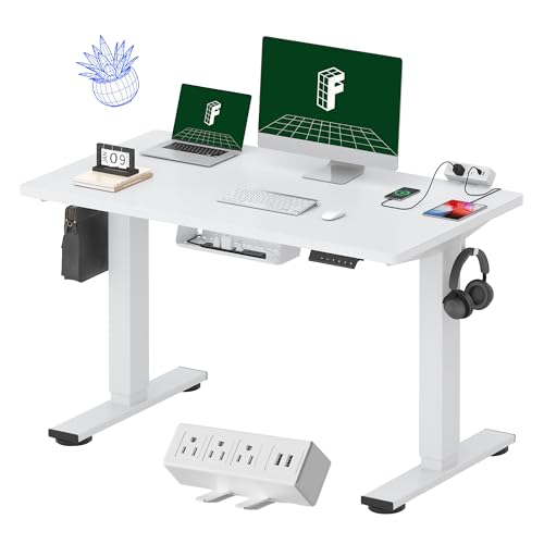 FLEXISPOT EN2 48"x24" Whole-Piece Standing Desk with Power Strip, White | Whole-Piece Desktop, Easy-Access Clamp Power Strip, Organized Cable Management, Modern Home Office Setup - color: White Top + White Frame, size: 48x24"
