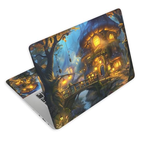 Universal Laptop Skin Decal, 3-Piece Vinyl Protector for 12 13 14 15.6" Notebook, Waterproof Anti-Scratch, Easy Trim & Bubble-Free Finish, Enchanted Forest Village - color: Enchanted Forest Village