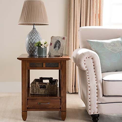 Leick Home 10907 Slatestone One Drawer Rustic Oak End Table, Distressed Rustic Oak - color: Rustic Oak