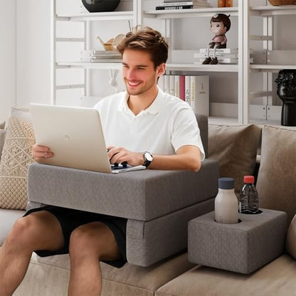 Giantex Reading Pillow for Gaming, Extra Large Lap Desk for Laptop with Back Arm Rest & Cup Holder for Adult, Adjustable Gaming Pillow for Reading Crochet Working & Writing on Bed Floor Sofa & Couch