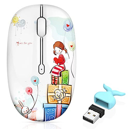 FMOUSE Cute Bluetooth Mouse, 2.4 GHz Wireless Mice with USB Receiver for Laptop, iPad, Mac, Silent Cartoon Mouse Suitable for Female and Students (Girl) - color: Girl