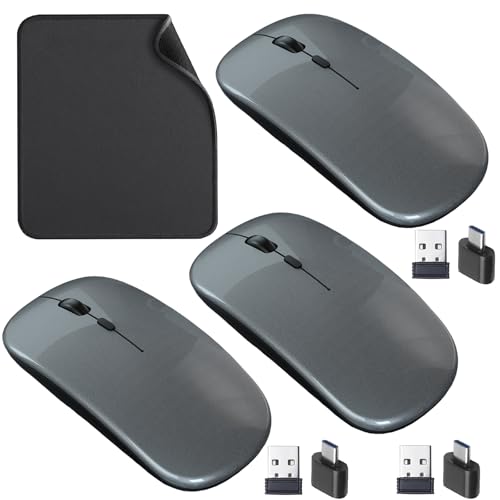Battery Wireless Mouse, 2.4G Noiseless Mouse with USB Receiver - Slim Portable Computer Mice, 3 DPI Quiet Silent Optical Laptop Mice for PC, Tablet, Laptop Notebook Computer- Grey - color: Grey 03