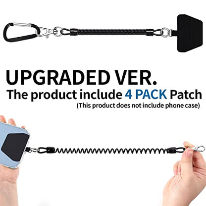 Doormoon Phone Lanyard Tether with 4 Patch, Cell Phone Lanyard with 2* Phone Tether, 4* Patch, Carabiner*1, Bottle Opener Carabiner*1 for Outdoor Hiking Climbing, Black*2 - color: Black Tether*2;patch*4;carabiner*2