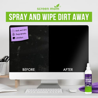Screen Mom Cleaner Spray and Microfiber Cloth 8oz, Streak-Free Car Screen Cleaner Spray and Wipe for TV, Computer, Car, Phone, iPad, MacBook Laptop Cleaning Kit Electronic Devices Phone Cleaners - size: 8oz
