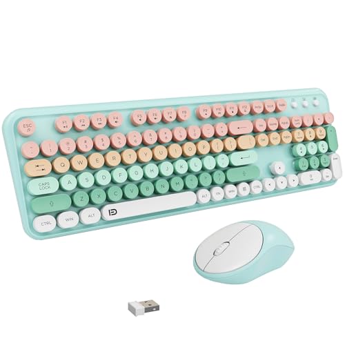 Wireless Keyboard and Mouse Combo with Switch Button- 2.4GHz Cordless Typewriter Keyboard | Auto-Sleep | USB Receiver for Windows PC/Laptop - Blue to Pink Gradient - color: 105Keys Blue to Pink Gradient