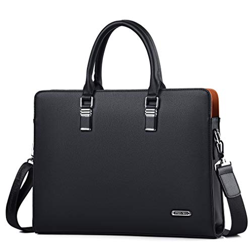 FSD.WG]Business Bag Leather Briefcase Shoulder Laptop Business Bag for Men - color: Black(l)
