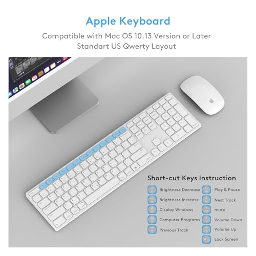 Wireless Bluetooth Keyboard with Numeric Keypad for Apple Mac OS | Rechargeable design. Fully compatible with iMac, Mac Mini/Pro, MacBook Air/Pro, iPad.