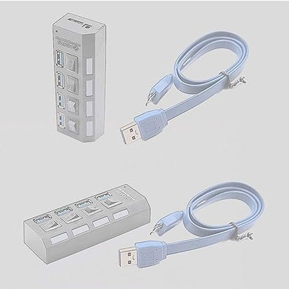 4-Port USB 3.0 Hub, Data USB Hub, 22 inch Extended Cable for MacBook, Mac Pro, Mac mini, iMac, Surface Pro, XPS, PC, Flash Drive, Mobile HDD with Individual LED Power Switches Black