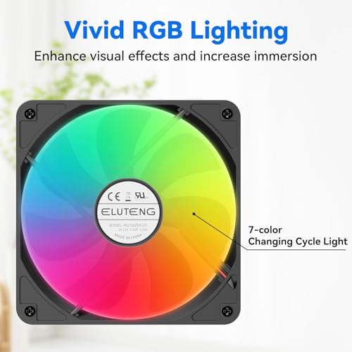 ELUTENG USB Computer Cooling Fan with 7 Color RGB Lighting, 3 Speed Controller 1100/1300/1500 RPM Small Exhaust Fan High Airflow Cooling Fan for Router Modem Receiver DVR PlayStation Xbox TV Box