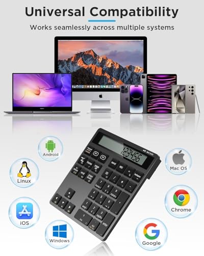 Bluetooth Number Pad, Wireless Numeric Keypad Calculator with Display, USB-C Rechargeable External 34-Keys Numpad, Financial Data Entry Keyboard for iMac, MacBook Air/Pro, PC Desktop, Laptop Notebook - color: C-Black Calculator